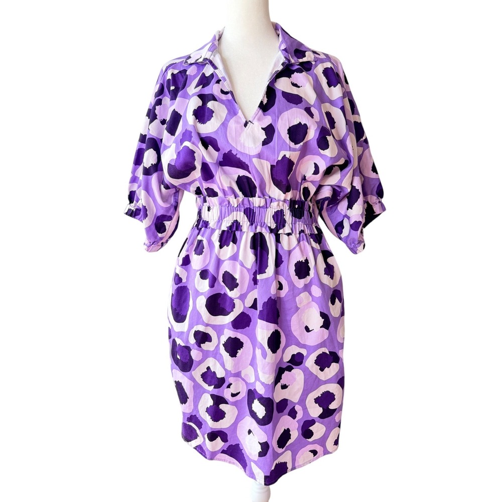 EMILY MCCARTHY Purple Leopard Preppy Gameday LSU Mod Dress Smocked Waist MEDIUM